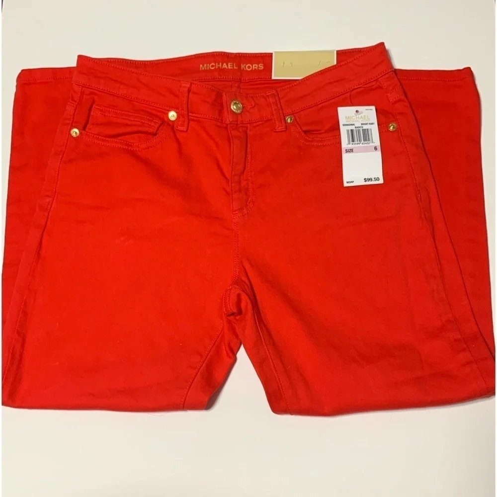 Michael Kors Izzy True Red Ruby Cropped Skinny Jeans Size 6 High Rise
